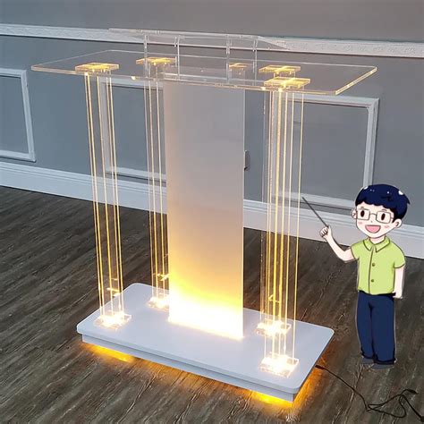 Buy Pulpits for Churches, Led Acrylic Podium with Light, Rolling ...