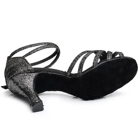 Women's Black Glitter Latin Dance Shoes – Strappy Open-Toe Ballroom ...