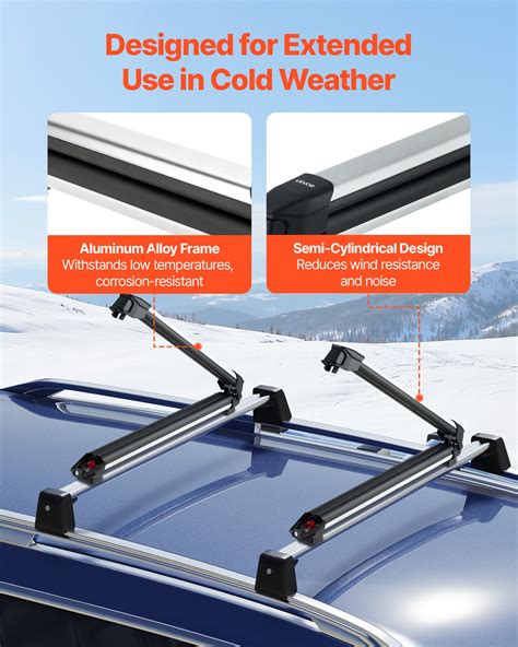 VEVOR Ski & Snowboard Roof Rack, Carry up to 6 Pairs of Skis or 4 Snowboards, 2 PCS Aluminum ...