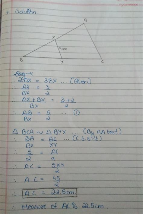 In figure XY||side AC ,If 2AX=3BX and XY=9,then find value of AC ...