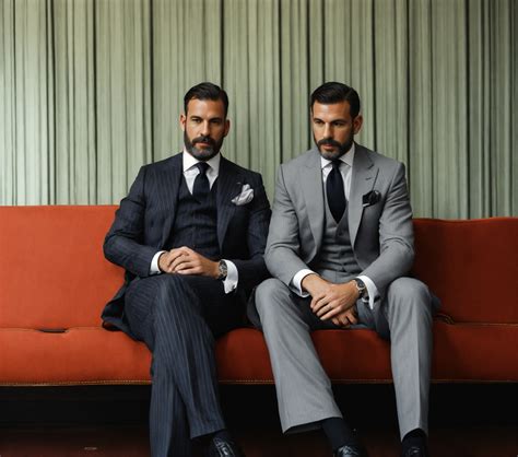 Lexica - Two Spanish executive gentlemen in light grey pinstripe vested ...