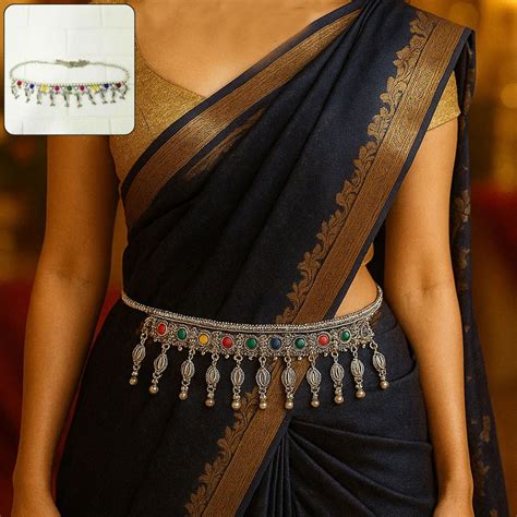 TruJevel Oxidized Silver Dangler Kamarbandh with Colorful Beads and Co