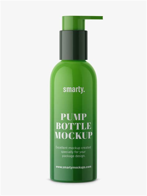 Glossy bottle with pump mockup - Mockups Design