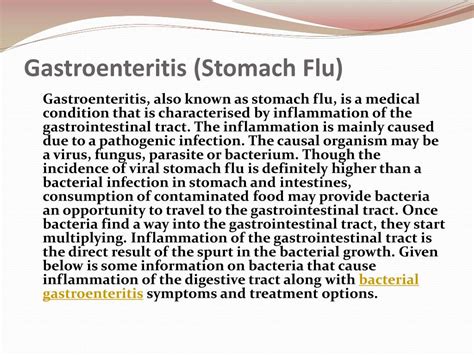 PPT - Gastroenteritis (Stomach Flu): Symptoms, causes, diagnosis and treatment PowerPoint ...