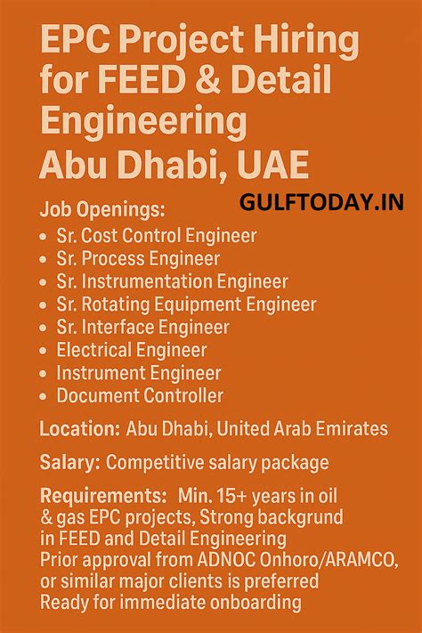 EPC Project Hiring for FEED & Detail Engineering – Abu Dhabi | Apply ...