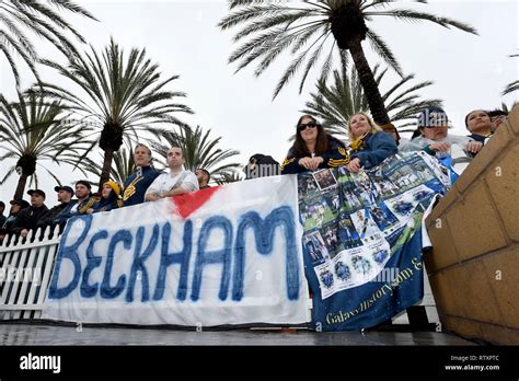 The David Beckham statue at Legends Plaza at Dignity Health Sports Park in Los Angeles.