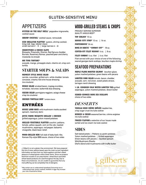 J. Gilbert's Wood Fired Steaks & Seafood Columbus menu in Columbus ...