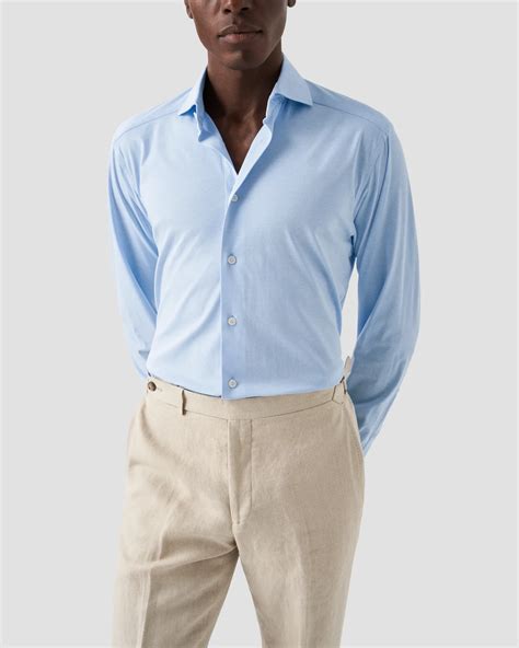Light blue Semi Solid Cotton Four-Way Stretch Shirt - Eton