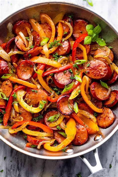 Featuring savory smoked sausage slices, colorful veggies, and a rich ...