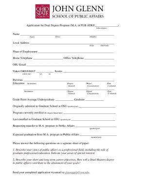 Fillable Online glenn osu Application for Dual Degree Program (M.A. in ...