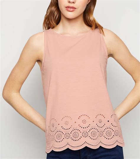 Pink Broderie Hem Top | New Look