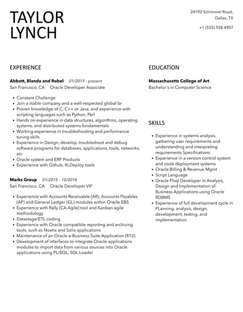 Image result for Oracle Developer Resume Sample