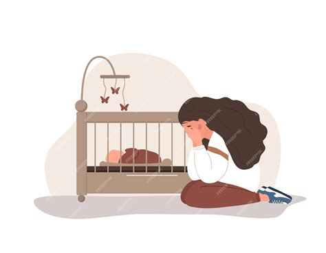 Depresión post-parto. La joven madre necesita ayuda psicológica. | Vector Premium