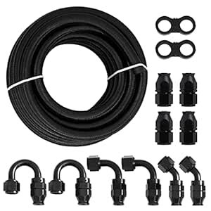 TEMSONE 8AN 20FT Braided Nylon Fuel Line Hose Kit of PTFE with 10 ...