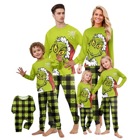 2025 Grinch Pajamas 2-Piece Grid-Printing Set, Christmas Grinch Family ...