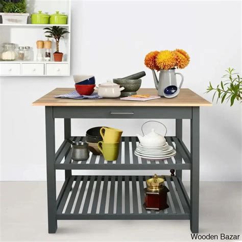 Herriott 40" Solid Wood Prep Table Kitchen trolley cart cabinet kitche
