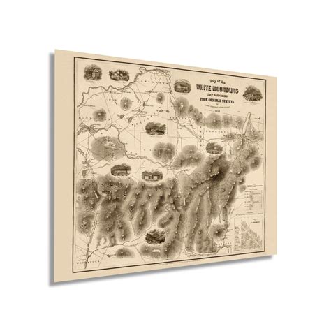 1858 Map of White Mountains New Hampshire Poster - Vintage Map NH Wall ...