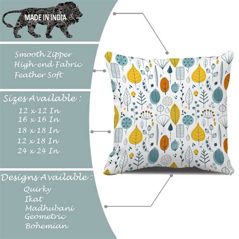 Multi-Color Leaf Printed Canvas Cotton Cushion Covers, Set of 5 ...