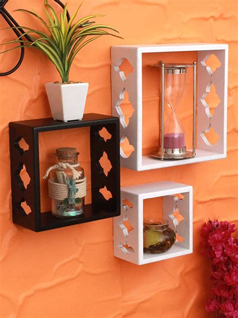 Home Sparkle Set of 3 Cube Wall Shelves (White and Black) : Amazon.in ...