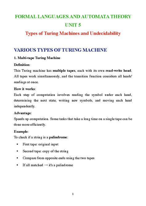FLAT 5 - Types of Turing Machines and Undecidability Lecture Notes ...