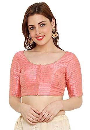 Buy Salwar Studio Women's Light Pink Dupion Silk Readymade Padded Saree ...