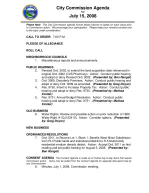 Fillable Online City Commission Agenda Packet for July 15, 2008 Fax ...