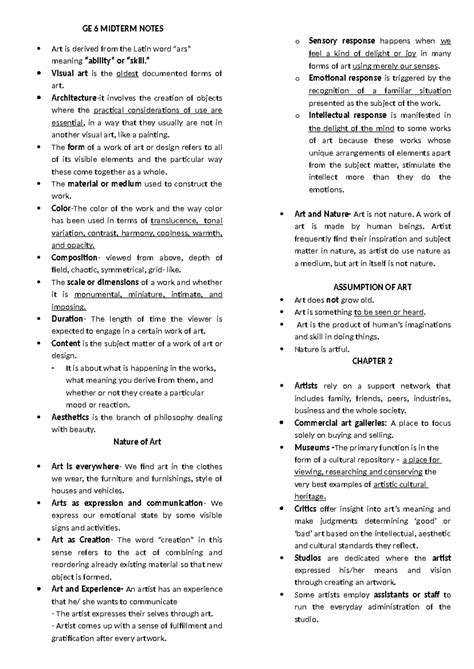 GE 6 Midterm Notes - GE 6 MIDTERM NOTES Art is derived from the Latin ...