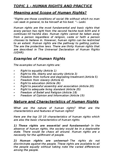 Topic 1 - DETAIL OF HUMAN RIGHTS - TOPIC 1 - HUMAN RIGHTS AND PRACTICE ...