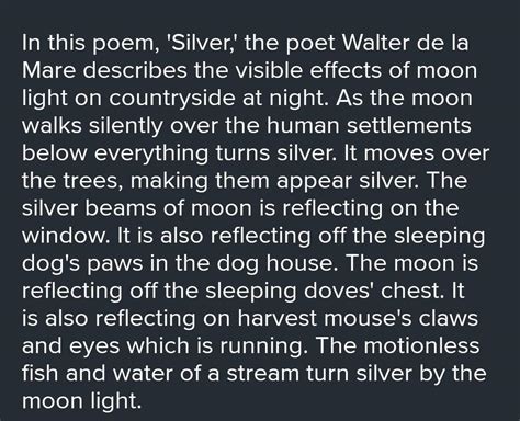 Summary of poem silver ( std 9) 4 days to (≧ ≦)!!! - Brainly.in