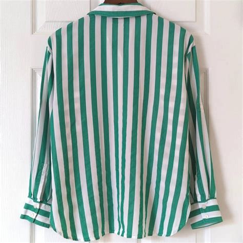 Karl Lagerfeld Women's Green and White Shirt | Depop