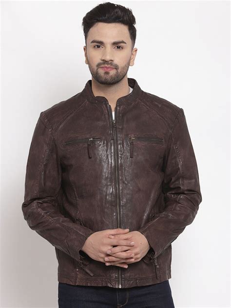 Teakwood Leathers Men Brown Solid Leather Lightweight Leather Jacket