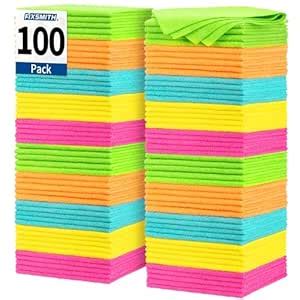 FIXSMITH Microfiber Cleaning Cloth Bulk, 100 Pack Shop Towels, Lint ...