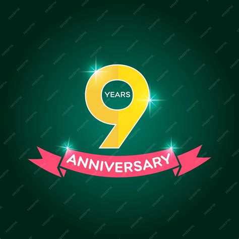 Premium Vector | 9th years anniversary logo with red ribbon icon flat ...