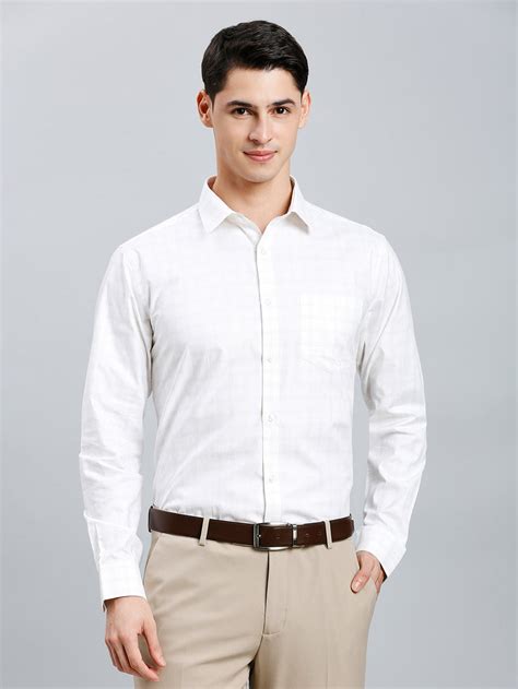 White & Brown Dobby Checks 100% Cotton Regular Fit Formal Full Sleeve