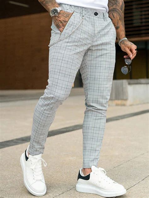 Men Plaid Simple Daily Suit Pants | Slim fit pants men, Pants outfit ...