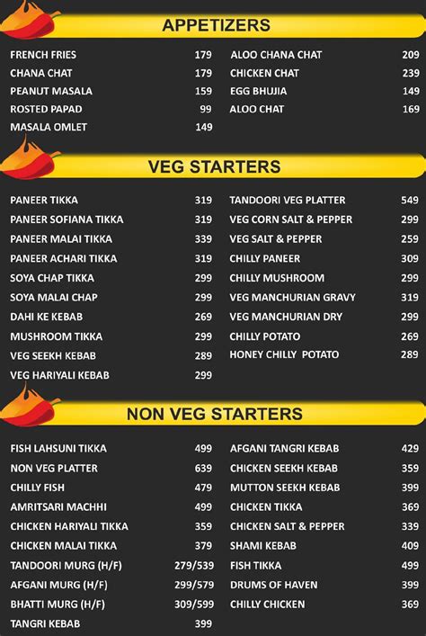 Menu at Madira Bar Express, New Delhi