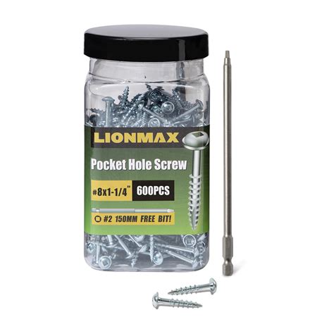 Pocket Hole Screws, LIONMAX Wood Screws #8 x 1-1/4" 600PCS Washer Head ...