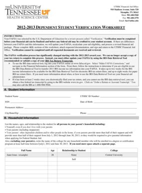 Fillable Online Dependent Student Verification Worksheet Fax Email ...