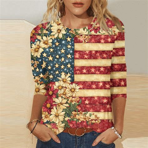 Cavosen 4th of July Clothes Women Plus Size Patriotic 3/4 Sleeve ...
