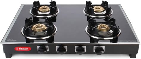 Khaitan 4 Burner Royal Ms Black Toughened Glass Lpg Gas Cooktop, Manual ...