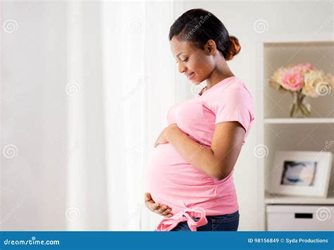 Happy Pregnant Woman with Big Belly at Home Stock Image - Image of ...