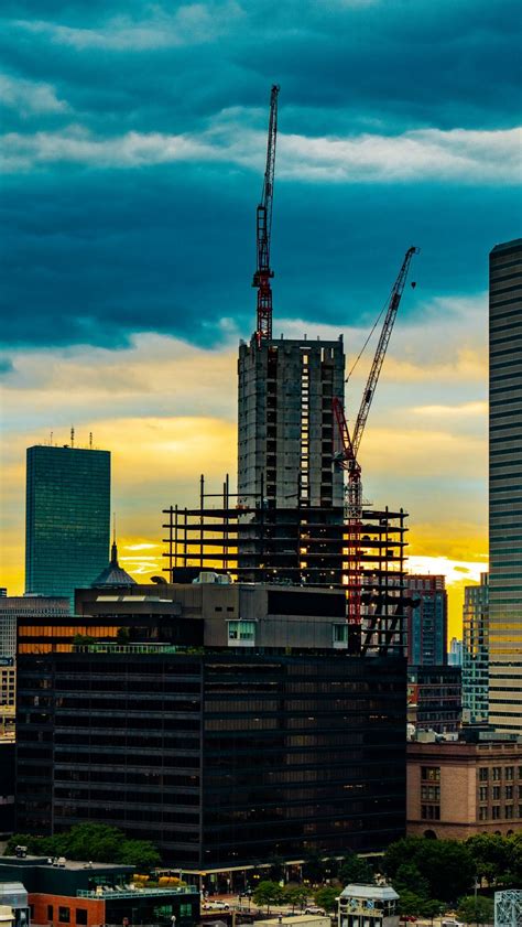 Download wallpaper 800x1420 buildings, skyscrapers, construction crane ...