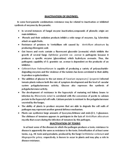 Inactivation of pathogen enzymes and toxins - INACTIVATION OF ENZYMES ...