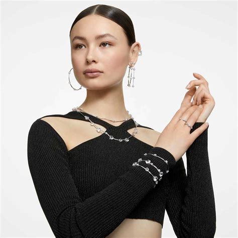 Constella bangle, Round cut, White, Rhodium plated | Swarovski