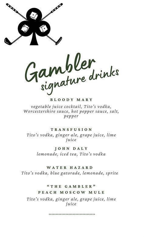 Signature Drink Menu - Gambler Ridge Golf Club