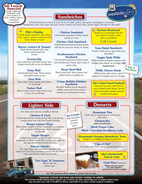 Menu for Westside Lilo's Cafe in Seligman, AZ | Sirved