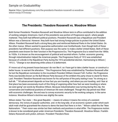 ⇉The Presidents: Theodore Roosevelt vs. Woodrow Wilson Essay Example ...