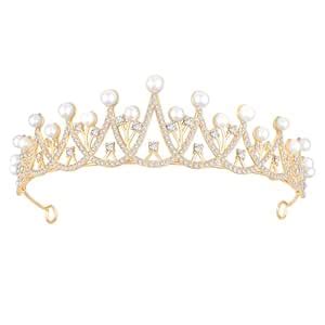 Buy Peora Gold Plated Cubic Zirconia & Pearl Studded Tiara Crown for ...