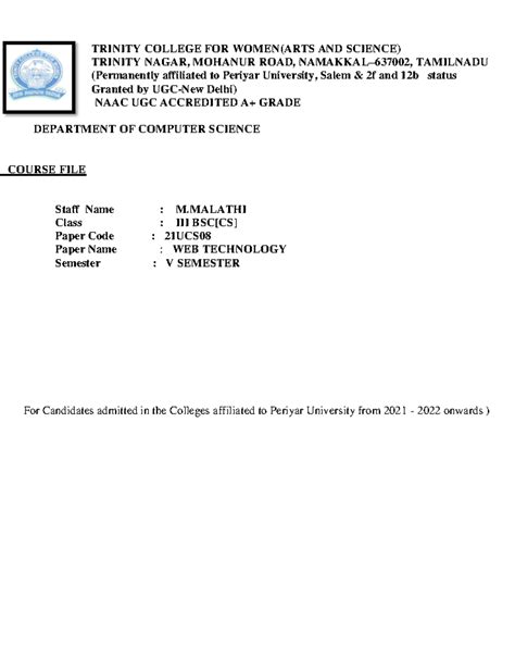 III BSC[CS] WEB Technology Unit I to V Study Guide - Studocu