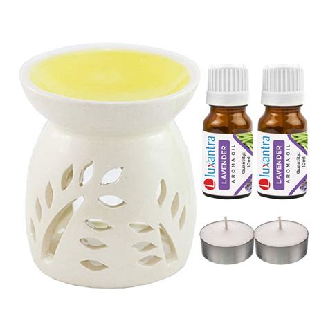 Luxantra Ceramic Aroma Diffuser with 2 Lavender Aroma Oil & 2 T-Light ...